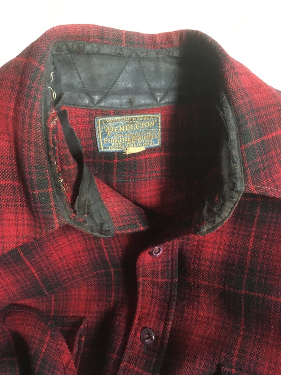 vintage 40s pendleton wool board shirt red plaid … - image 4