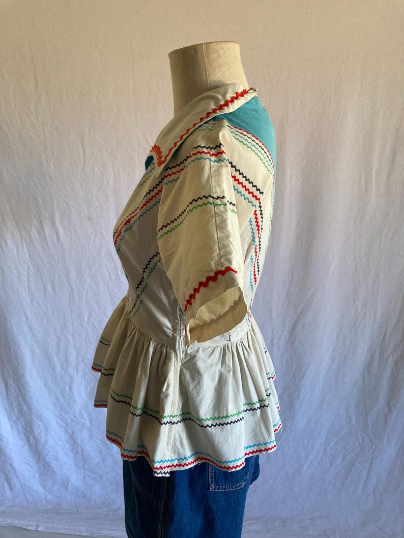vintage 40s handmade blouse side zip peplum fiesta western rockabilly polka ric rac image 16