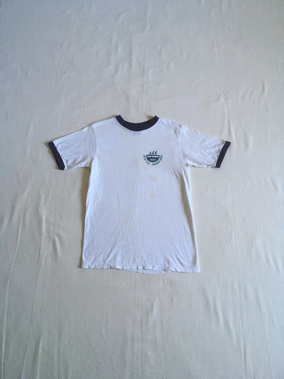 vintage 70s 1979 seattle marathon ringer tee anvil pre shrunk cotton made in usa xs