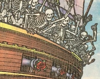 Vintage 90s 1993 Grateful Dead Ship of Fools Tie Dye Liquid Blue T