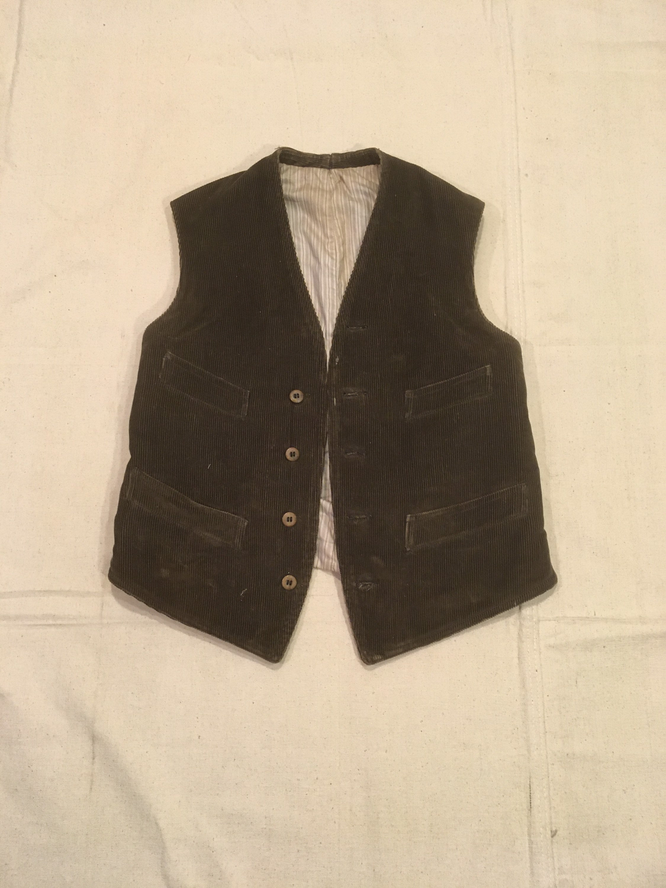 Vintage 1890s 19th Century Brown Corduroy Buckle Back Waistcoat