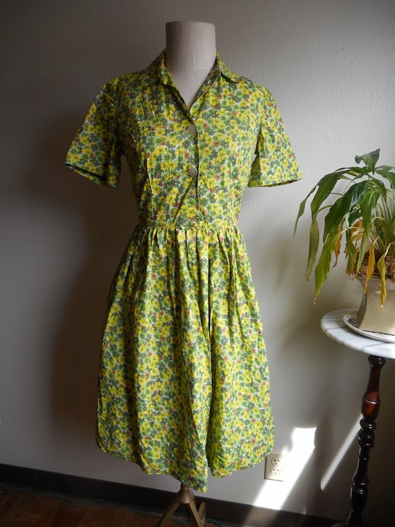 vintage 50s handmade mid century floral green flor