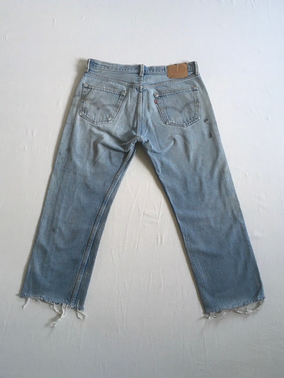 vintage 90s levis 501 xx ripped frayed blue jeans… - image 6