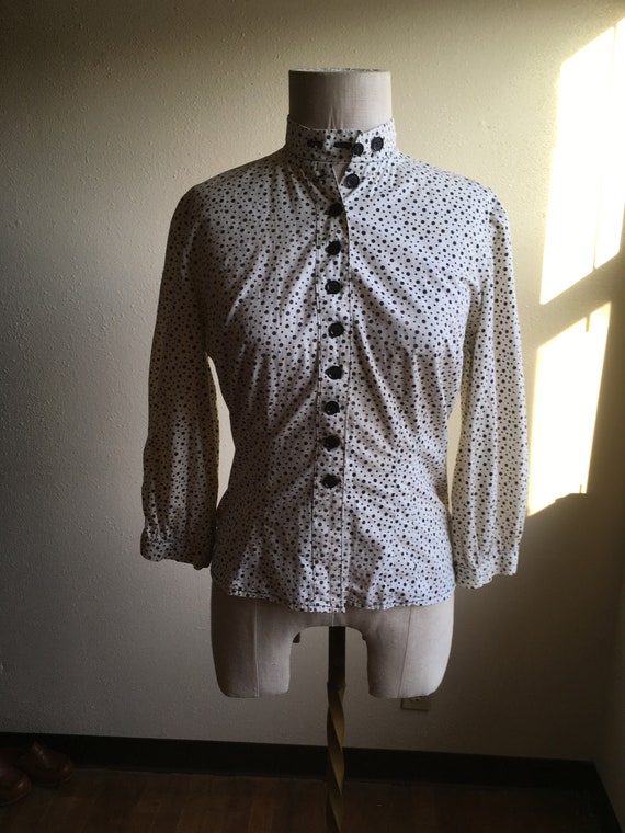 vintage 50s handmade polka dot button up cotton b… - image 3