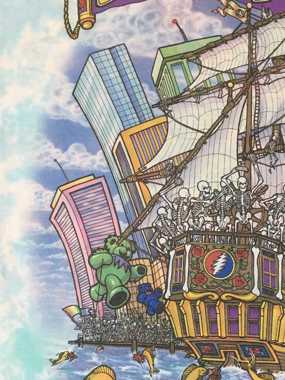 Vintage 90s 1993 Grateful Dead Ship of Fools Tie Dye Liquid Blue T