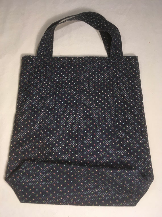 vintage 70s handmade cotton tote bag reusable blu… - image 3