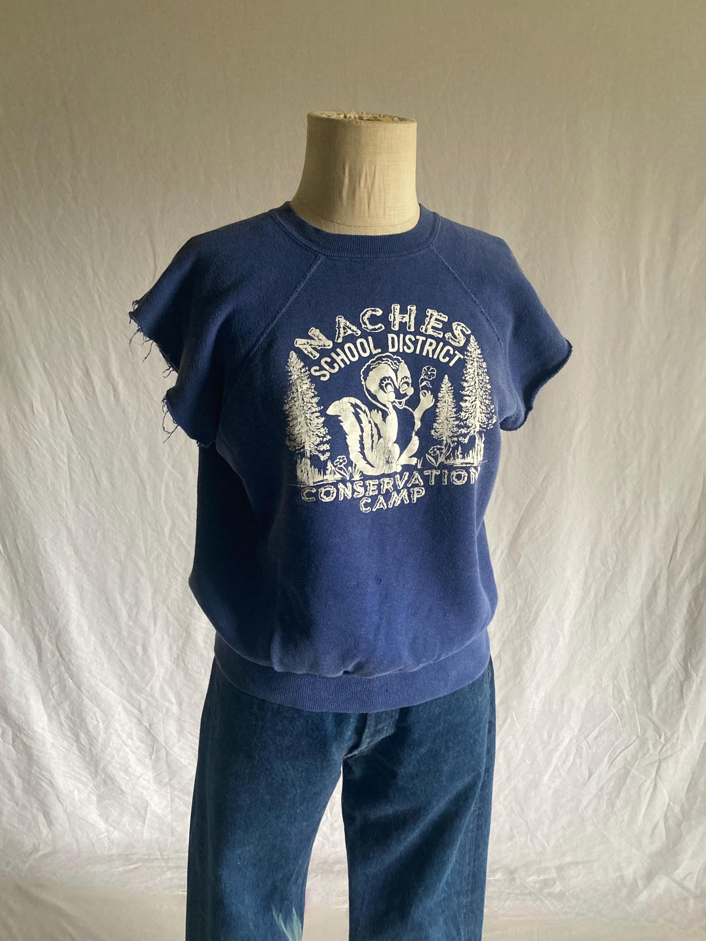 トップス 60s Vintage raglan sleeves Sweatshirt Vintage 60s Blue Raglan Sweatshirt Cut off Sleeves Naches School