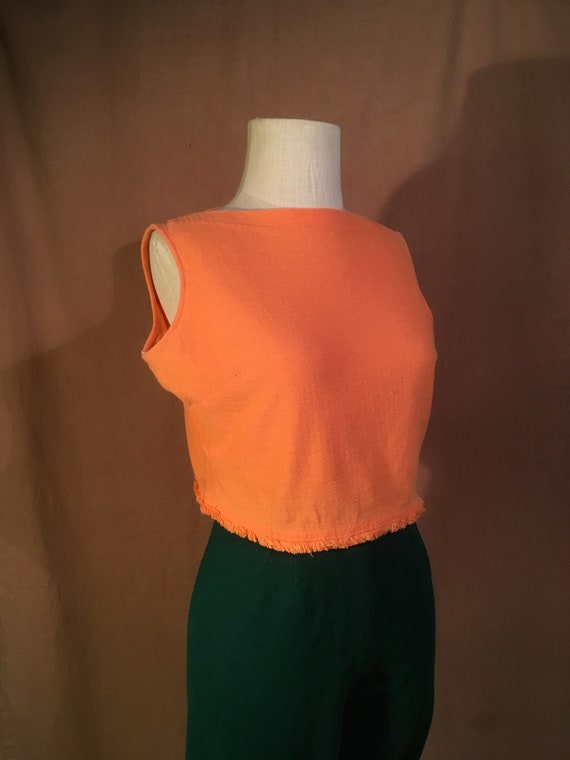 vintage 40s womens orange boat neck crop top pull… - image 4