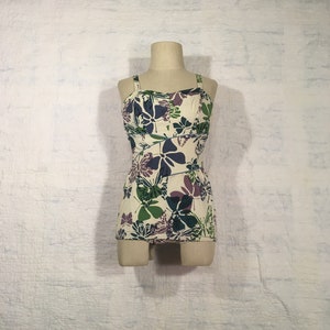 vintage 50s Jantzen swimsuit butterfly print skirted zip back adjustable straps bathing suit one piece made in USA