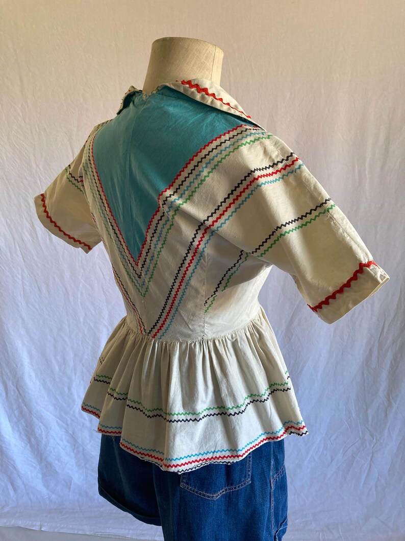 vintage 40s handmade blouse side zip peplum fiesta western rockabilly polka ric rac image 11