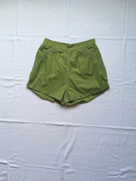 vintage 40s handmade women's high waist green cott