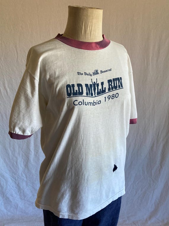 vintage distressed 80s t shirt ringer old mill run 1980 columbia daily union democrat View 4