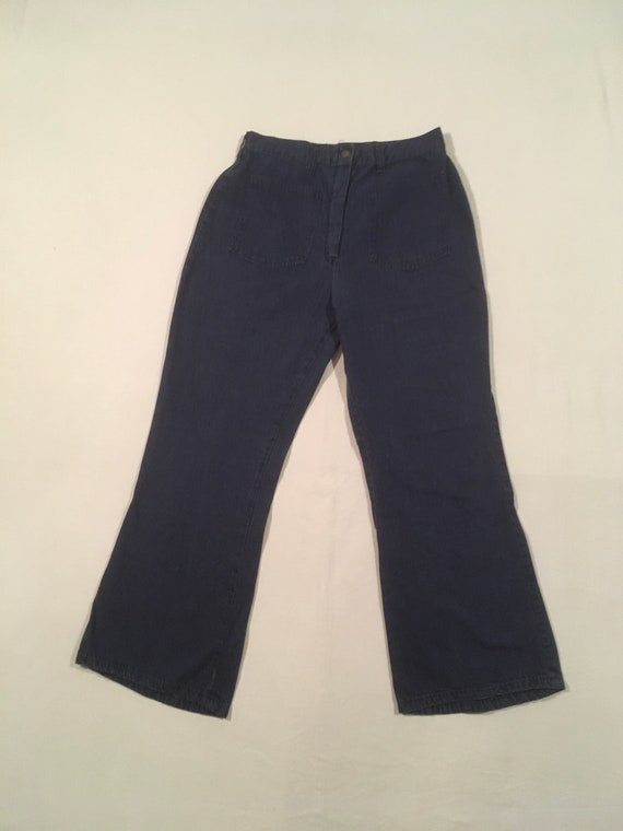 Vintage 70s Sailor Dungarees Blue Jean High Waist Talon Zip Fly 