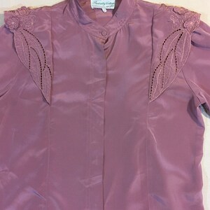 vintage 70s Bunratty Cottage Clare Ireland mauve purple button up embroidered shoulder wing blouse image 4