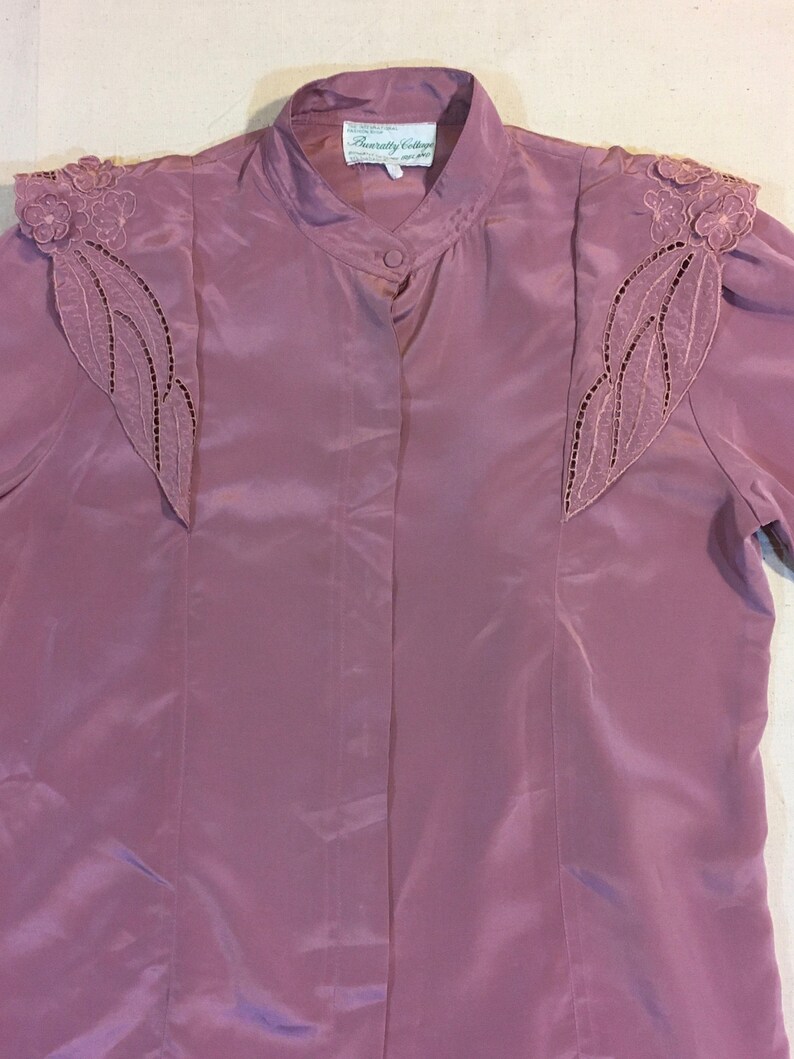 vintage 70s Bunratty Cottage Clare Ireland mauve purple button up embroidered shoulder wing blouse image 4