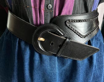 Wide Black and Electric Blue Asymmetrical Belt 80s - Etsy display picture 1