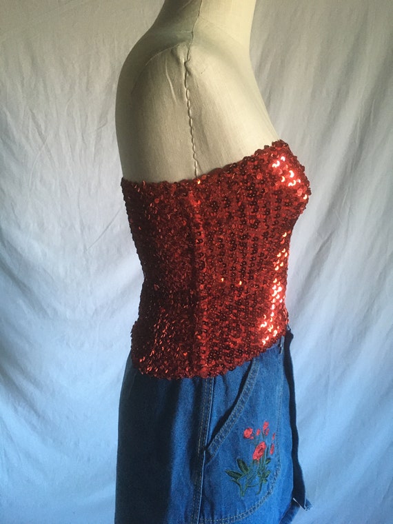 vintage 70s red sequin tube top 1970s fashion dis… - image 4