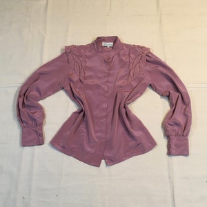 vintage 70s Bunratty Cottage Clare Ireland mauve purple button up embroidered shoulder wing blouse image 1