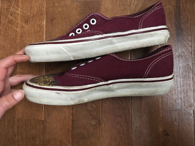 Vintage Vans Made in Usa Maroon Canvas Vegan Lace up Low Top Etsy