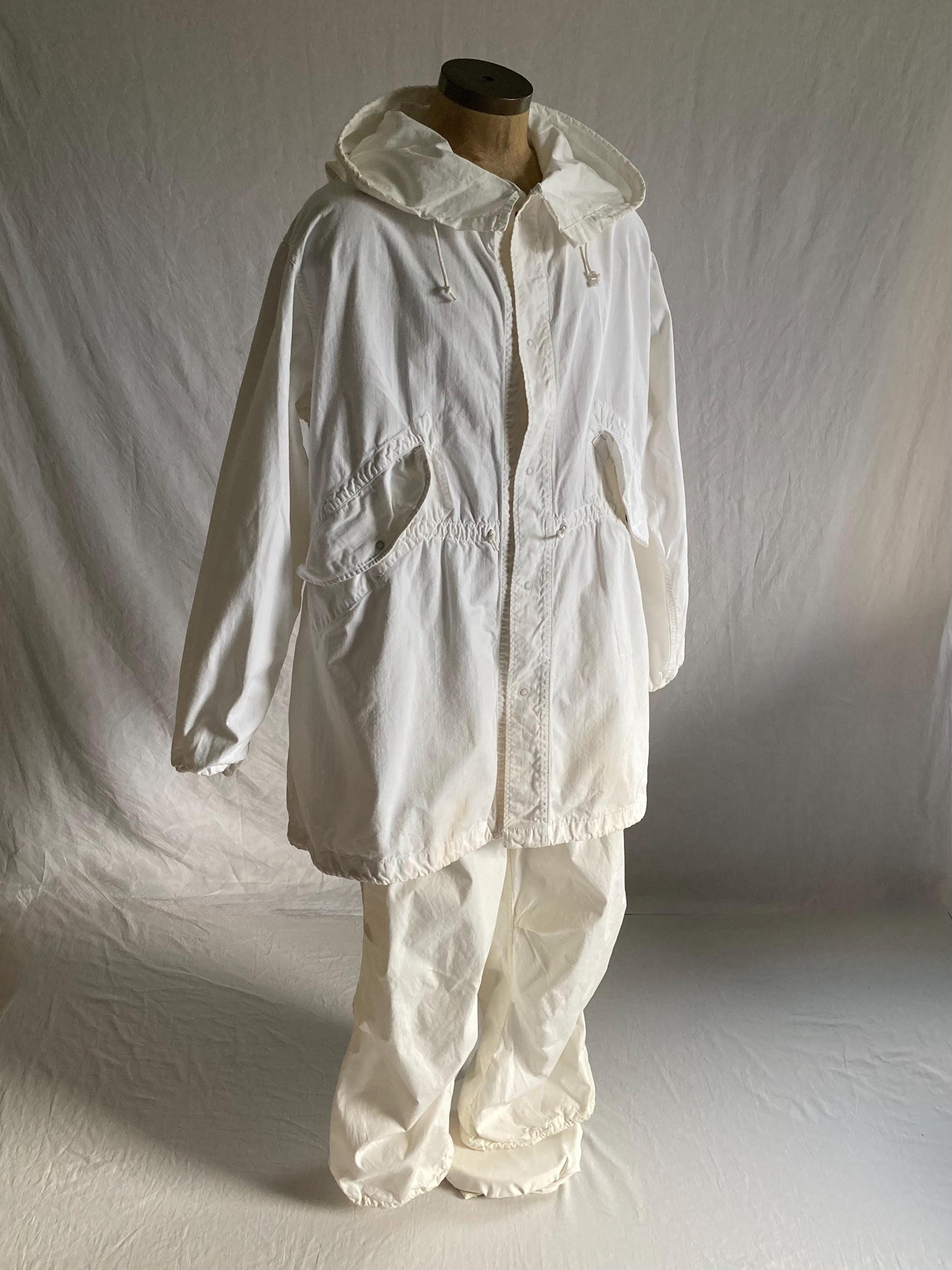 Vintage 70s White Snow Camouflage Oxford Military Parka Fishtail