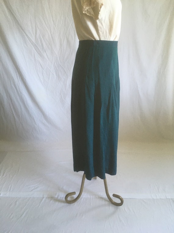 vintage 80s forest green rayon knife pleat side z… - image 4