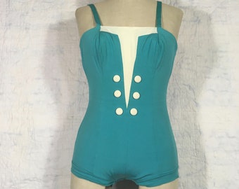 vintage 40s styled by Lee swimplay suits zip back swimsuit ILGWU union made in USA