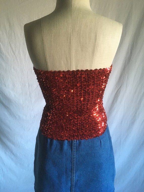 vintage 70s red sequin tube top 1970s fashion dis… - image 6