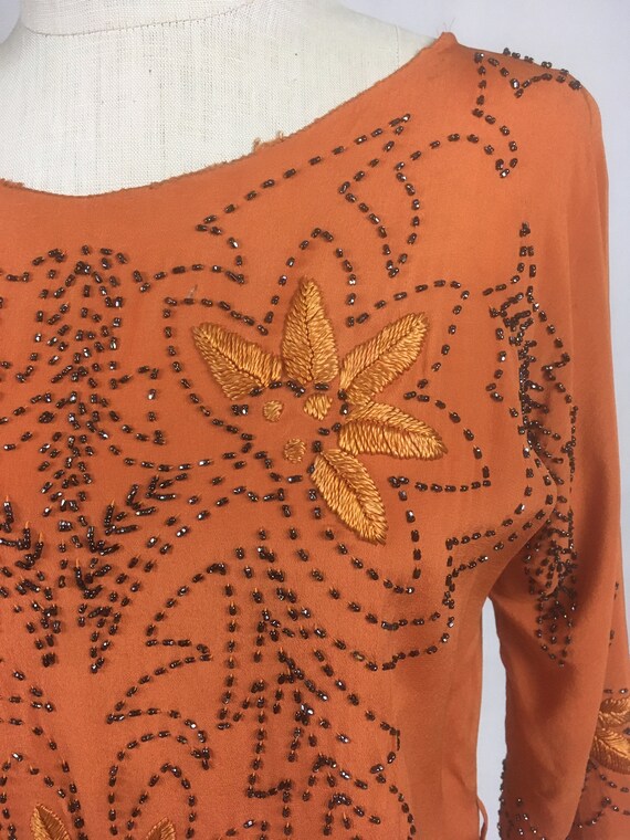 vintage 20s orange silk steel cut beaded blouse - image 3