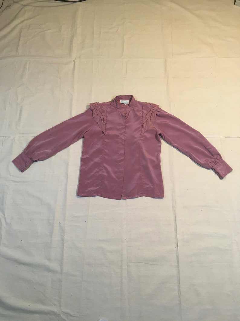 vintage 70s Bunratty Cottage Clare Ireland mauve purple button up embroidered shoulder wing blouse image 2