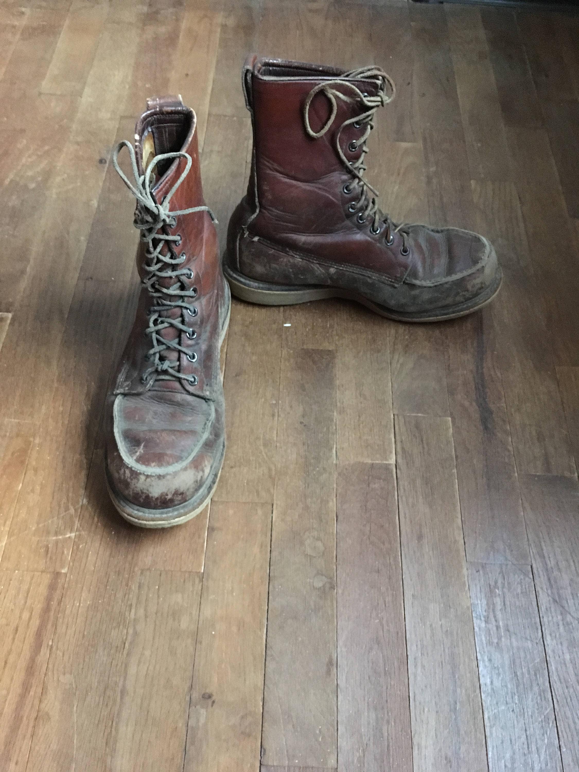 vintage 50s red wing irish setter 877 sport boot dog tag factory stamp 8 moc toe du flex cush n crepe sole mens 9 EE union made in usa