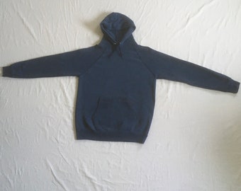 vintage 80s blue hoodie pullover sweatshirt kangaroo pocket