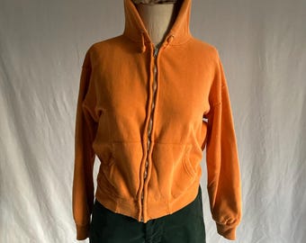 Vintage 50s 60s Hoodie Orange Zip up Sweatshirt Hooded 1950s 1960s