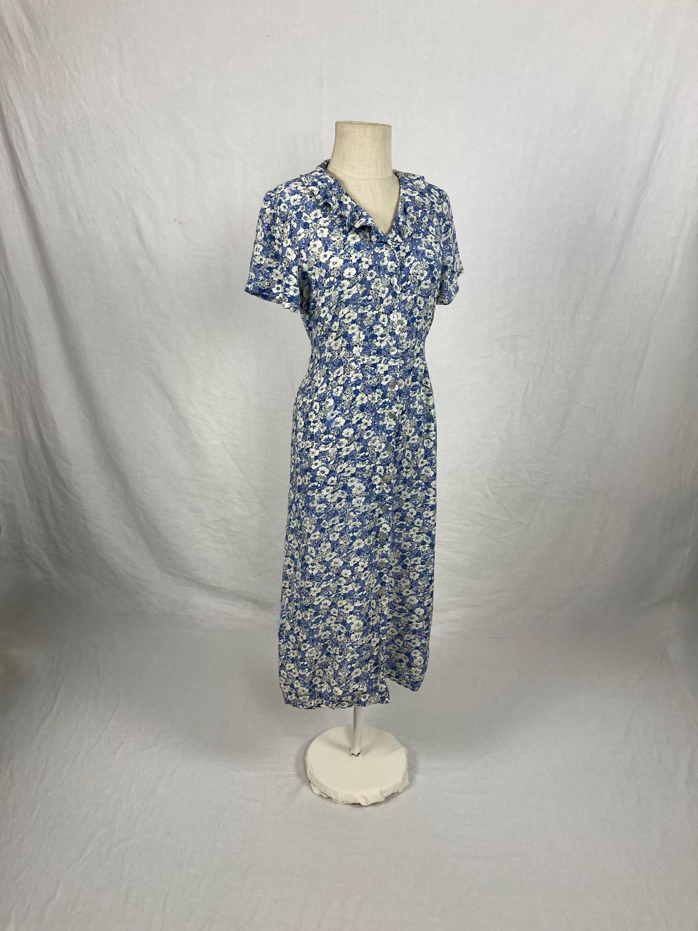 vintage 90s button up tie back floral blue dress vintage 90s button up tie back floral blue dress