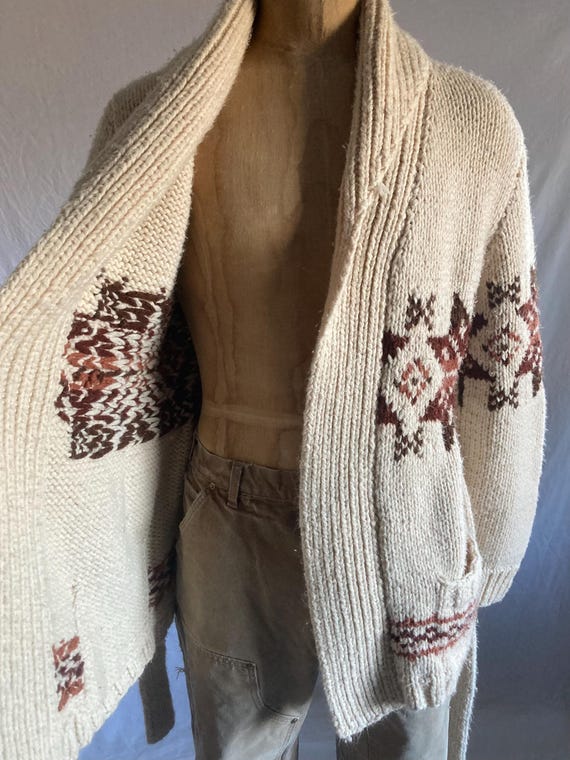 Vintage 70s Shawl Collar Cardigan Wrap Sweater L Cowichan the Dude