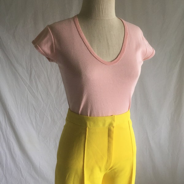 vintage 70s womens scoop neck t shirt cap sleeve 1970s pink tee