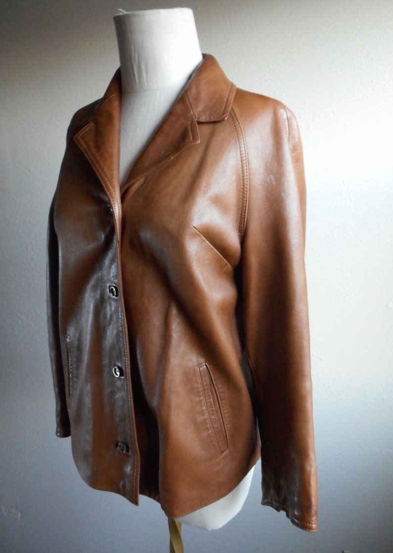 vintage 60s women/'s eros modell soft caramel brown leather double lapel bohemian troubadour vagabond raglan jacket