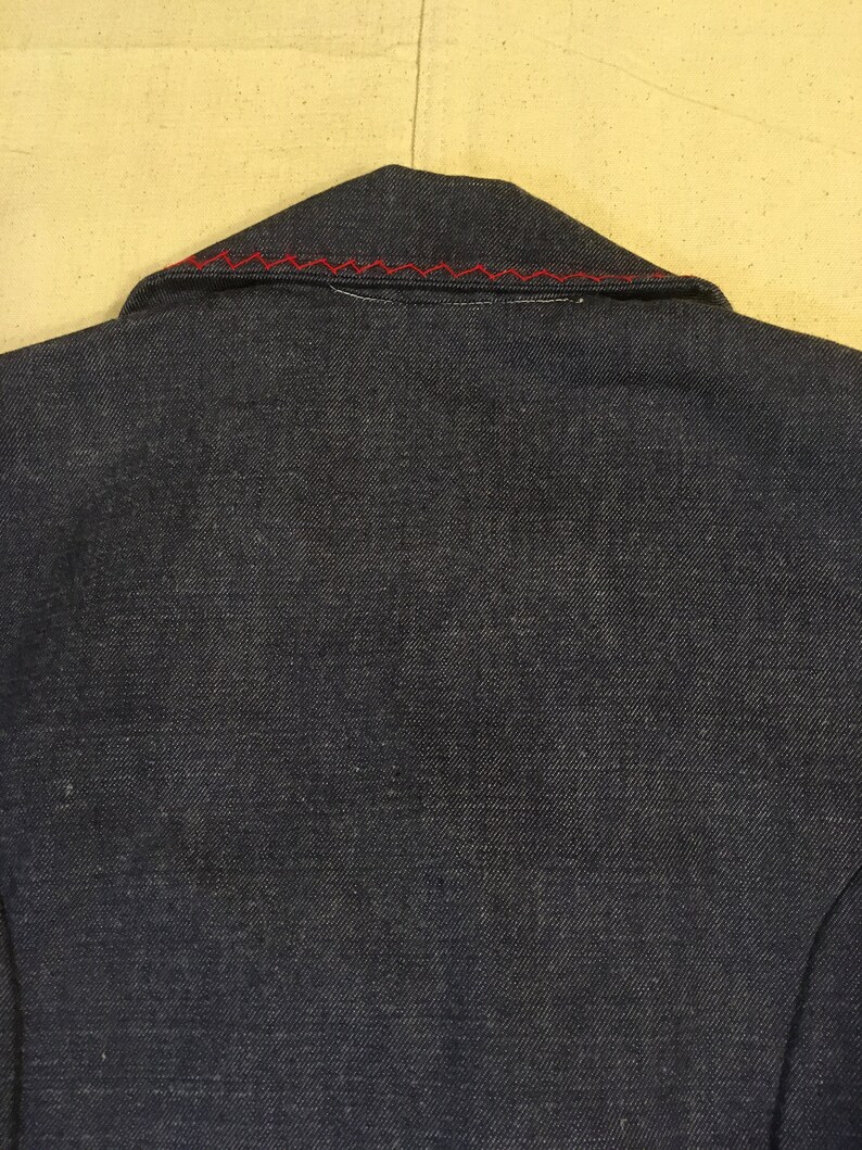 vintage 70s handmade dark wash denim embroidered floral blazer jean jacket image 7