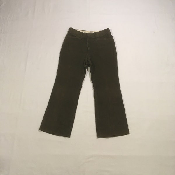 vintage 60s dark olive green corduroy wide leg pants 34 x 29 hippie beat bohemian boho preppy 1960s french workwear style