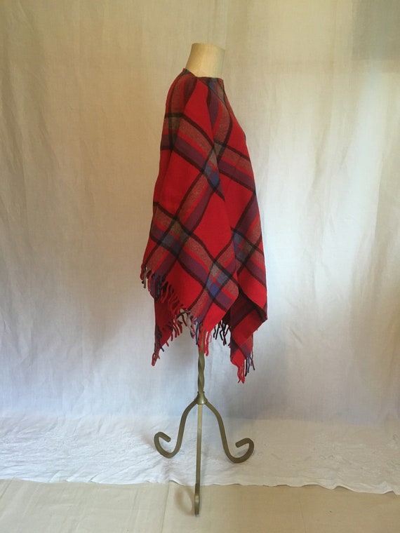 vintage 60s farbo red plaid wool fringe throw bla… - image 3