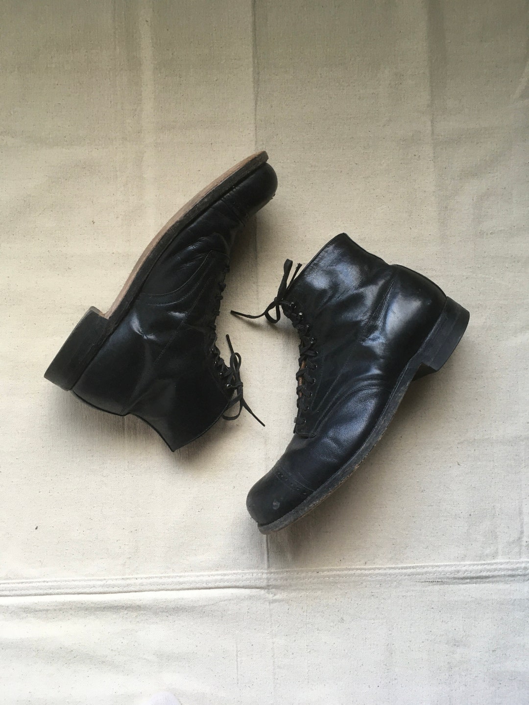Vintage 20s Mens Black Leather Cap Toe Steel Toe Lace up Ankle - Etsy