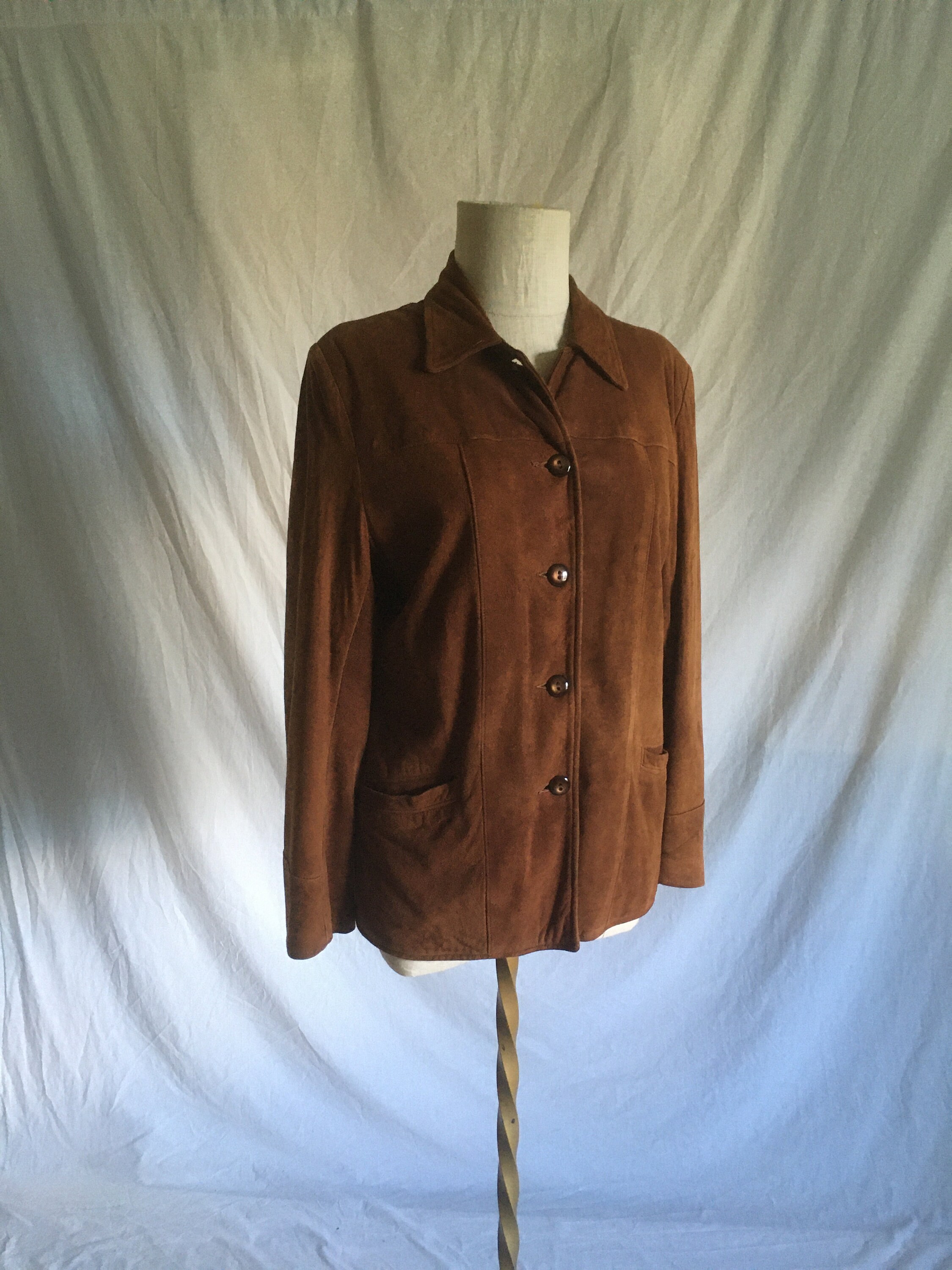 Vintage 50s Womens Deer Skin Suede Leather Brown Button up Jacket 