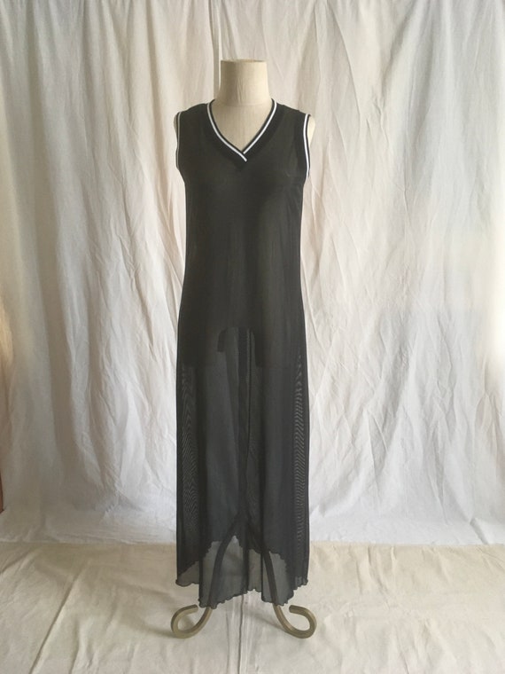 Vintage 90s Maurices Sheer Black Tank Top V Neck Maxi Dress Lettuce Hem 1990s Hip Hop Street Rave Fashion Etsy