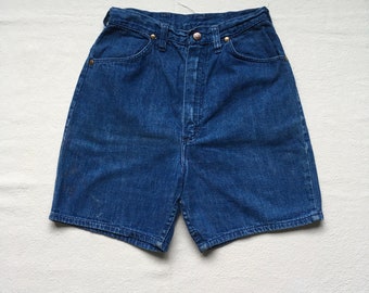 vintage 60s wrangler black label high waist denim blue jean shorts 24 25 made in usa