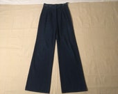 vintage 70s MLM mayer lang marquis pleated high waist cinch belt buckle wide leg dark wash denim blue jeans 27 x 33