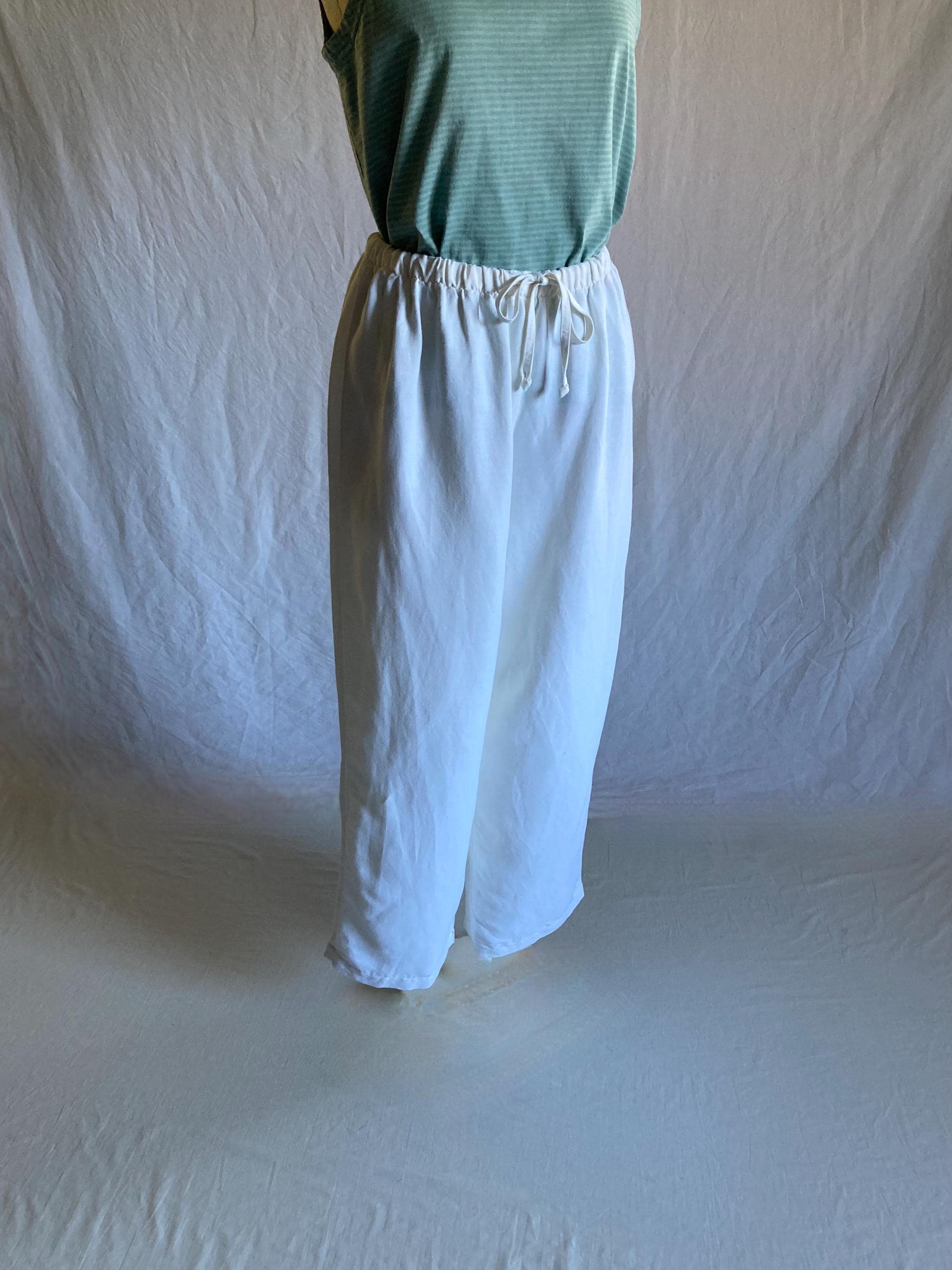 Eileen Fisher, vintage eileen fisher pants white linen rayon made in usa