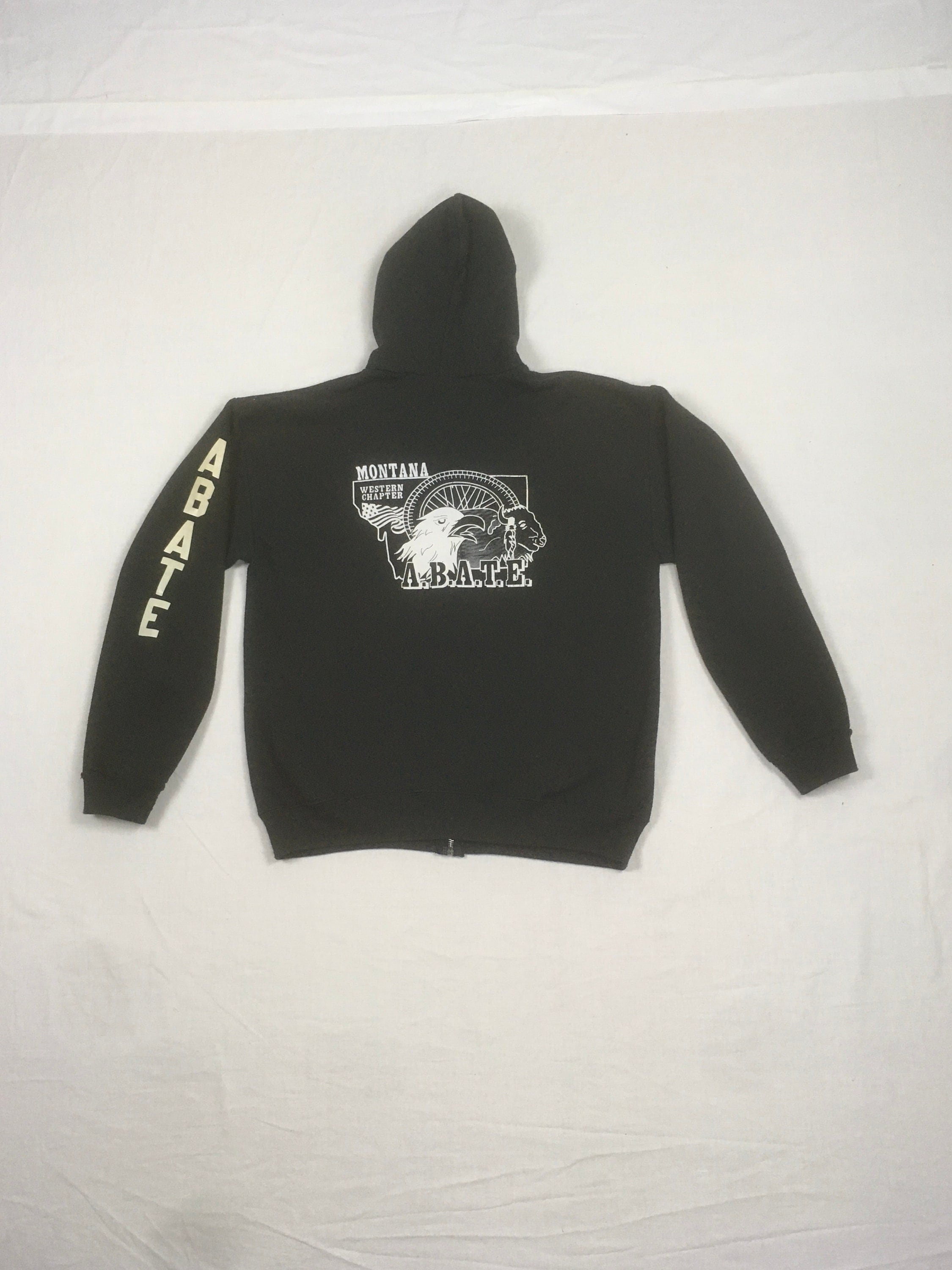vintage 90s ABATE hoodie sweatshirt montana chapter zip up lee heavyweight made in usa biker M black cotton poly blend
