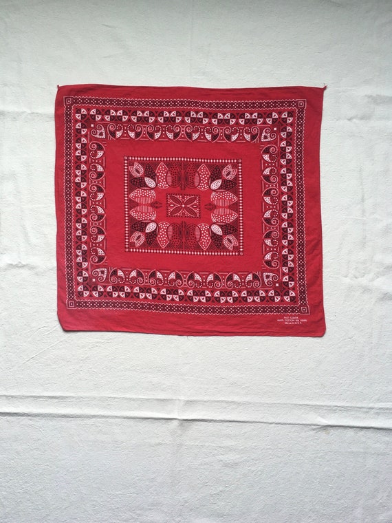 Vintage 70's Red All Cotton Bandana COLORFAST NEW MADE USA 