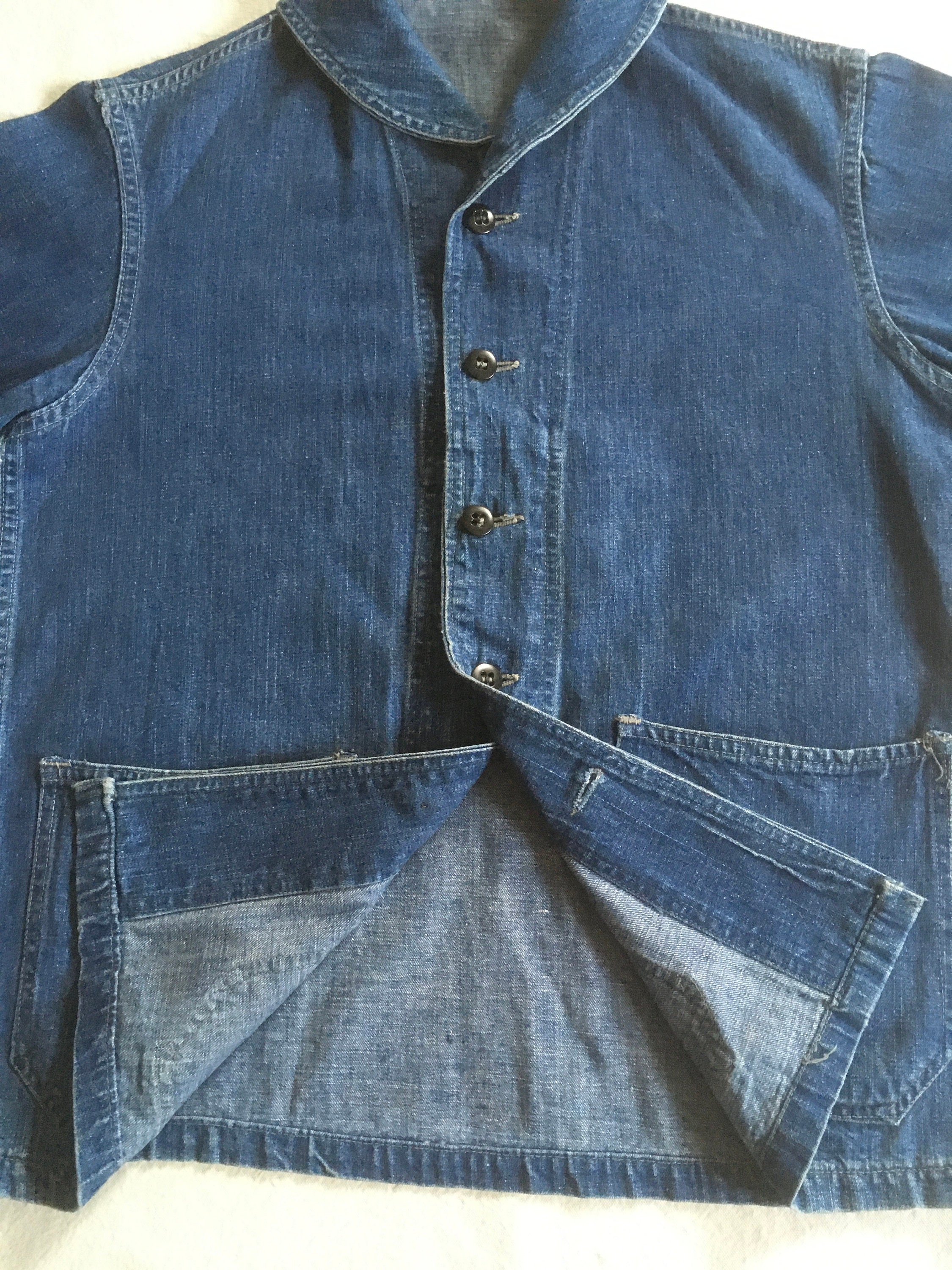 Vintage 40s WWII Denim USN US Navy Shawl Collar Chore Jacket Vintage 40s WWII Denim USN US Navy Shawl Collar Chore Jacket