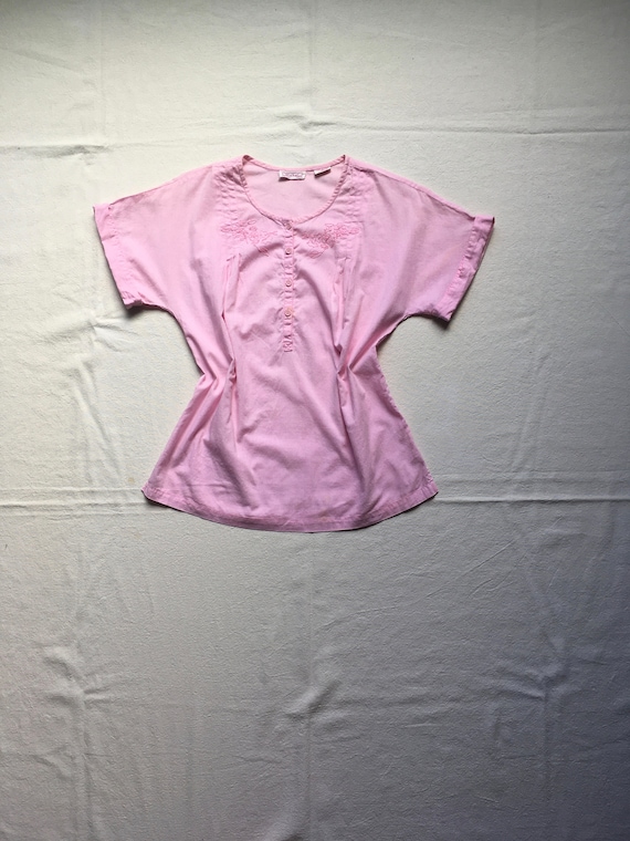 vintage 80s Michel pink cotton floral embroidery … - image 1