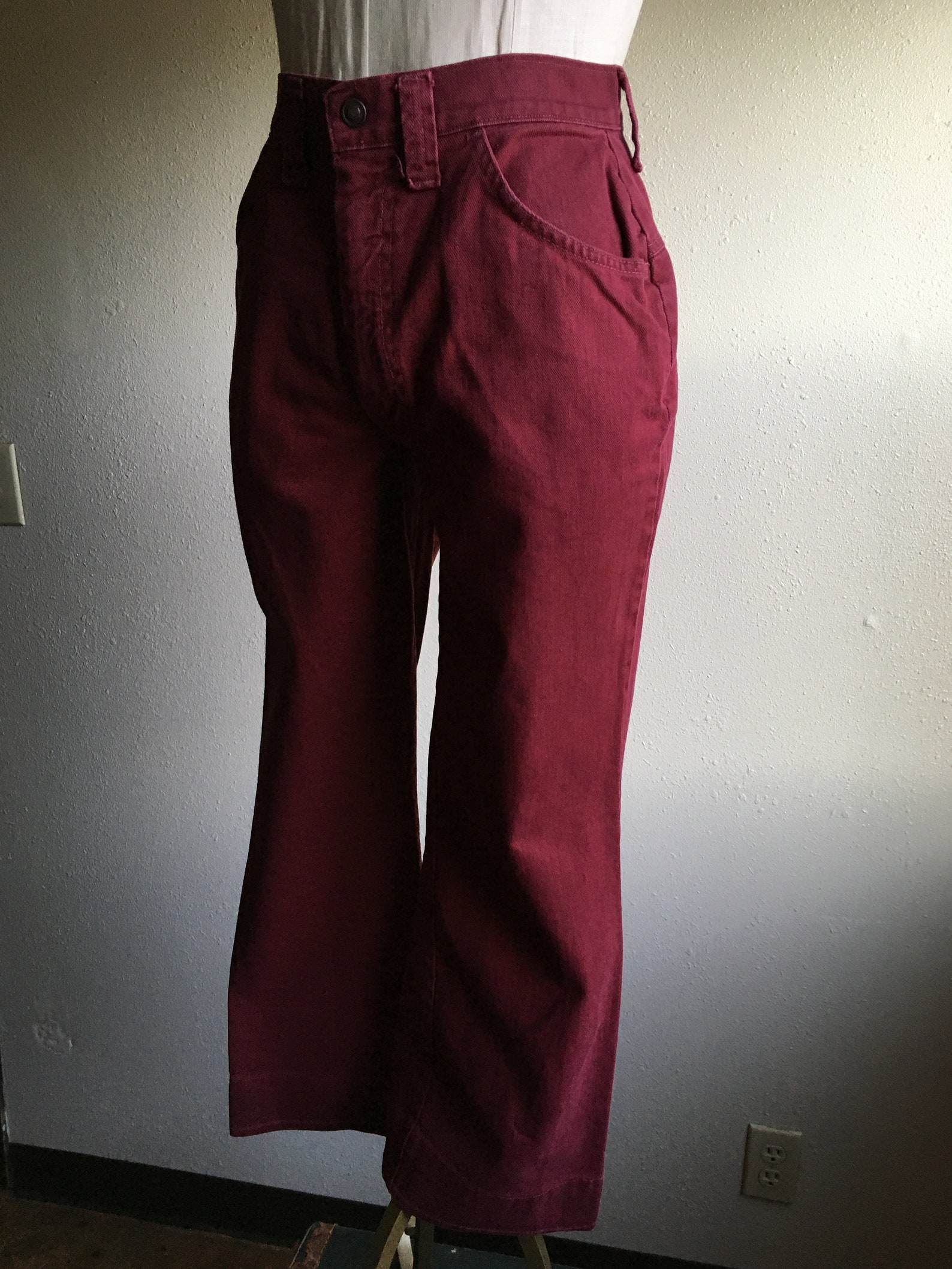 Vintage 70s Sears High Waist Maroon Denim Wide Leg Jeans 28 X | Etsy